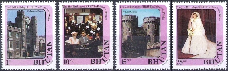 Bhutan 1982 21st Birthday of Princess Diana Stamps