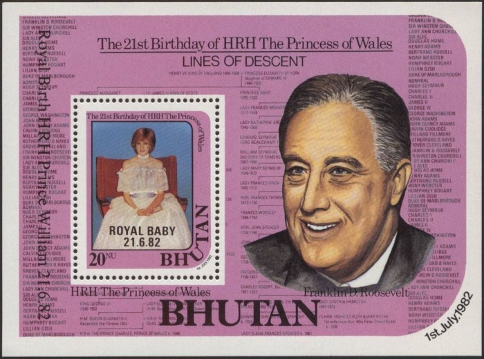 Bhutan 1982 Birth of Prince William (Royal Baby Overprint) Souvenir Sheet