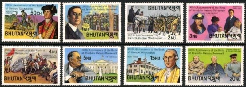 Bhutan 1982 George Washington and Franklin D. Roosevelt Stamps