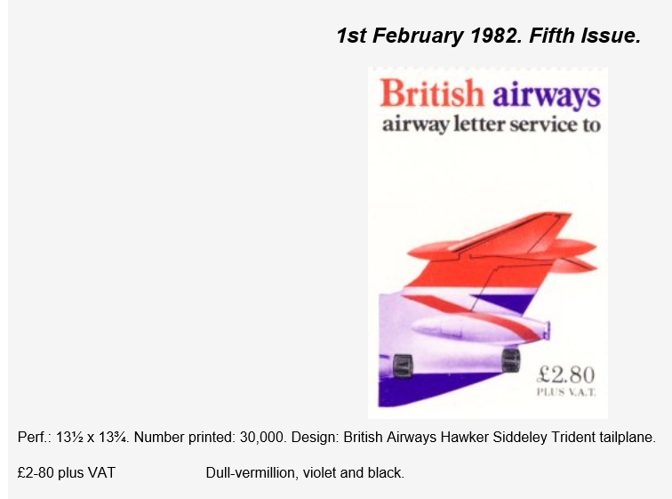 British Airways Letter Service 1982 5th Issue Private Carrier Stamp
