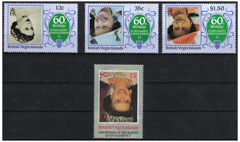 British Virgin Islands 1986 60th Birthday of Queen Elizabeth II Invert Error Forgeries