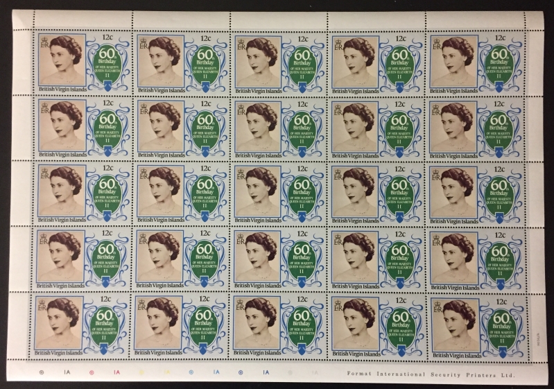 British Virgin Islands 1986 60th Birthday of Queen Elizabeth Original print Stamp Pane