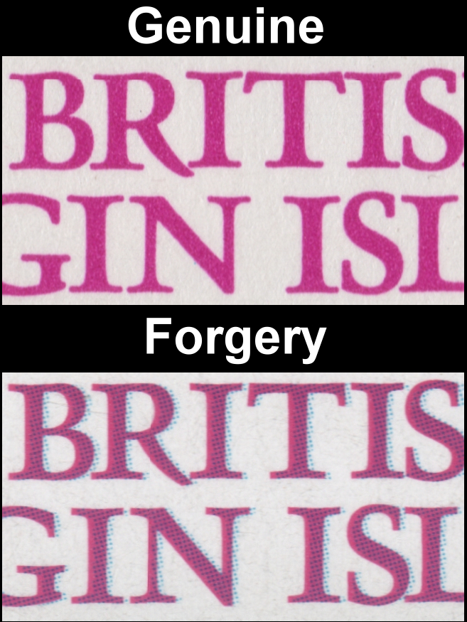 British Virgin Islands 1986 Royal Wedding Fake with Original Comparison of the Fonts