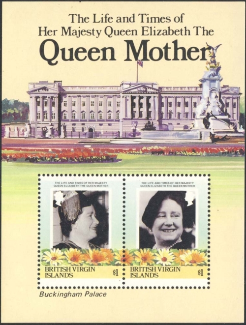 1985 Life and Times of Queen Elizabeth the Queen Mother $1.00 Buckingham Palace Souvenir Sheet