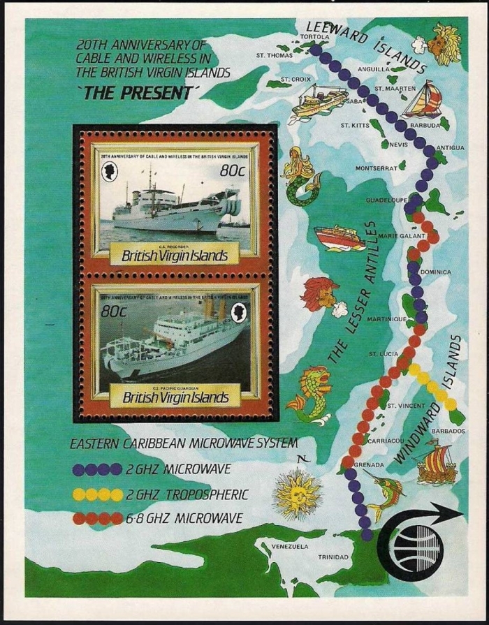 1986 20th Anniversary of Cable and Wireless Caribbean HQ, Tortola 80c Souvenir Sheet