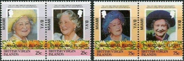 1986 Inaugural Flight of Miami-Beef Island Air Service Stamps