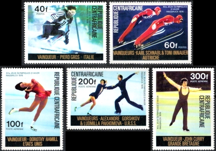 Central Africa 1976 12th Winter Olympic Games Winners Stamps