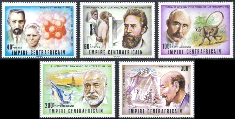 Central Africa 1977 Nobel Prize Winners Stamps