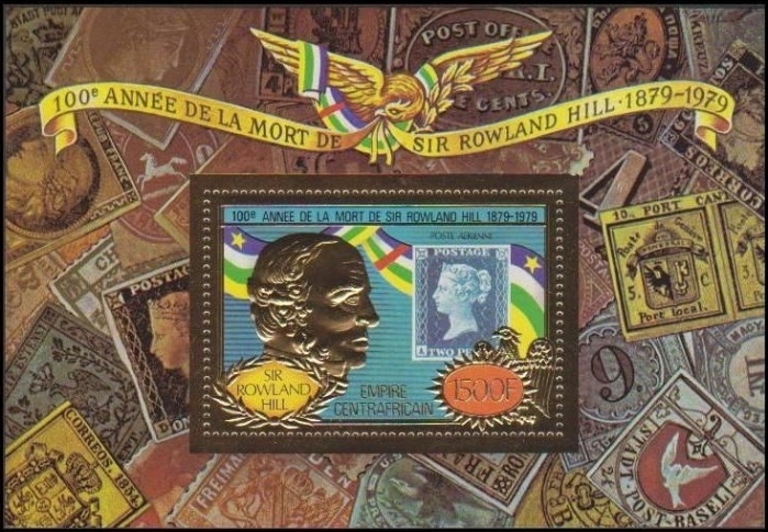 Central Africa 1978 Rowland Hill (1st issue) Gold Souvenir Sheet