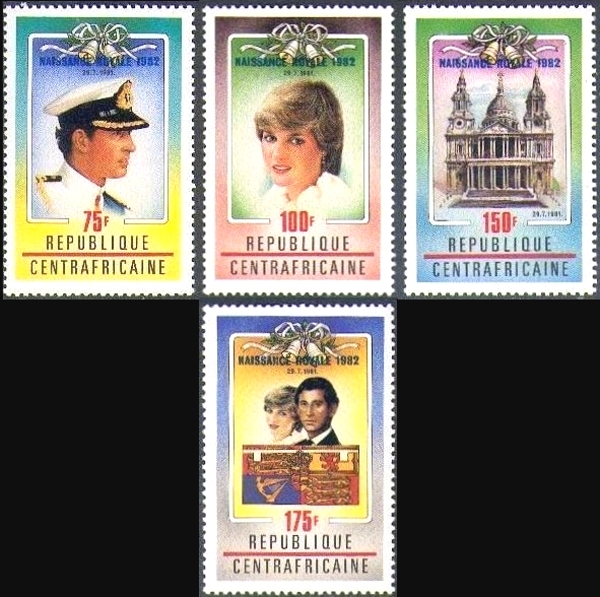 Central Africa 1982 Birth of Prince William Overprint Stamps