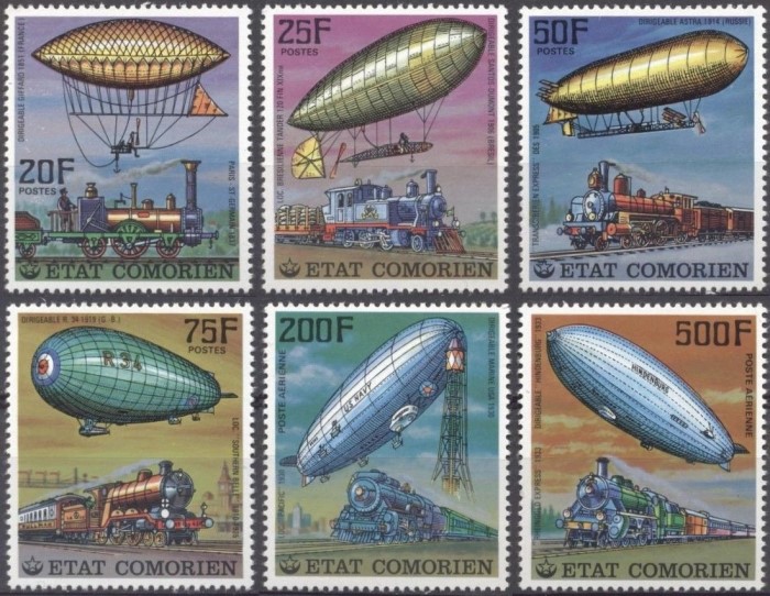 Comoro Islands 1977 Airships and Locomotives Stamps