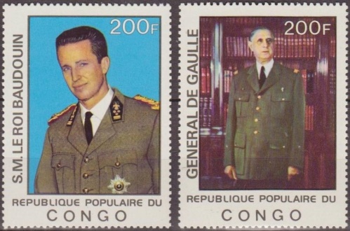 Congo 1977 King Baudouin and Charles de Gaulle Stamps