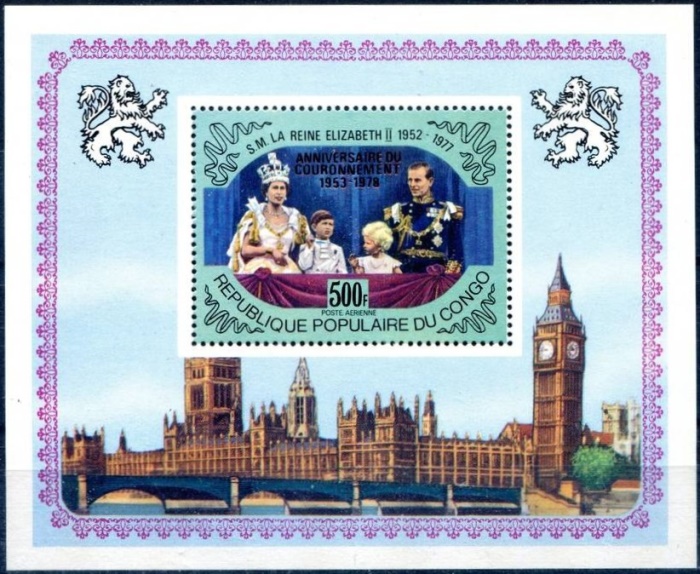 Congo 1978 25th Anniversary of the Coronation of Queen Elizabeth II Red Overprinted Souvenir Sheet