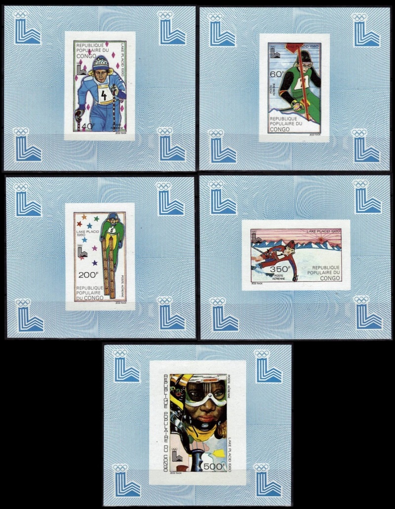 Congo 1979 13th Winter Olympic Games, Lake Placid Skiing Deluxe Sheetlet Set