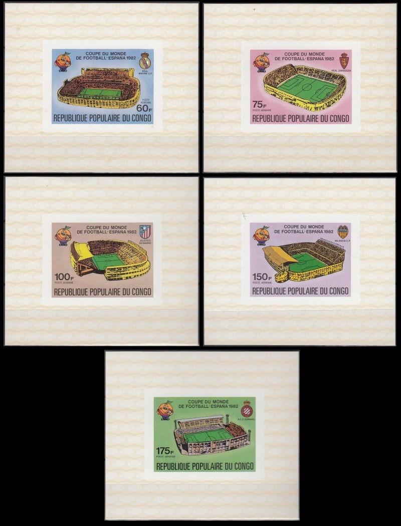 Congo 1980 World Cup Soccer Championship, Spain (1982) Deluxe Sheetlet Set with Decorative Background