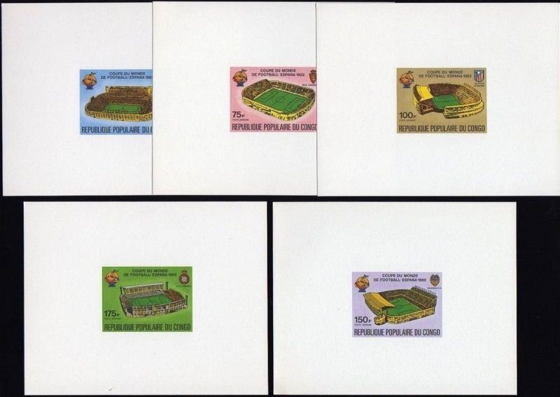 Congo 1980 World Cup Soccer Championship, Spain (1982) Deluxe Sheetlet Set with White Background