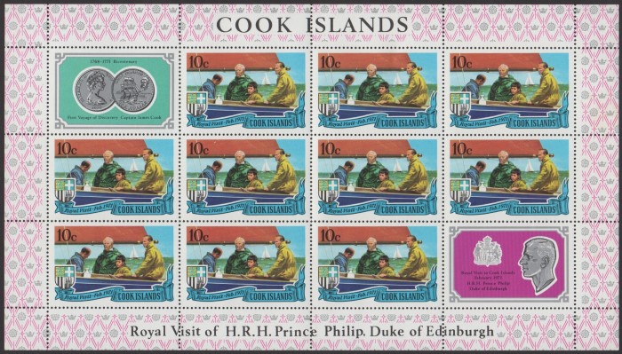 1971 Royal Visit of Prince Philip, The Duke of Edinburgh 10c Sheetlet of 10 Plus 2 Labels