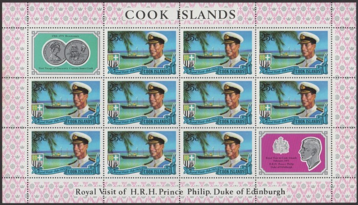 1971 Royal Visit of Prince Philip, The Duke of Edinburgh 25c Sheetlet of 10 Plus 2 Labels