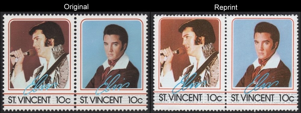 The Unauthorized Reprint Elvis Presley Scott 874 Pair with Original Pair for Comparison