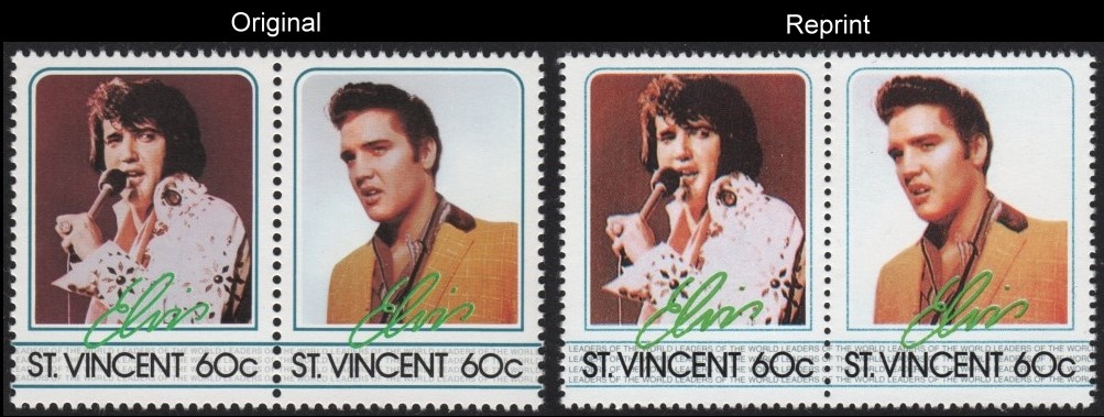 The Unauthorized Reprint Elvis Presley Scott 875 Pair with Original Pair for Comparison