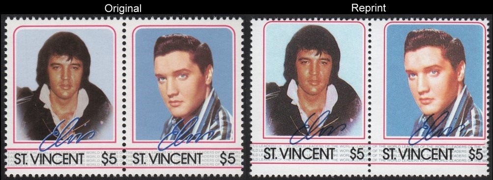 The Unauthorized Reprint Elvis Presley Scott 877 Pair with Original Pair for Comparison