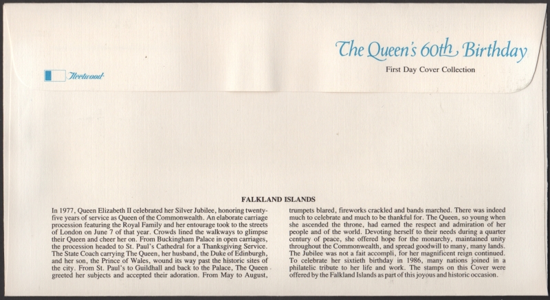 Falkland Islands 1986 60th Birthday of Queen Elizabeth Fleetwood First Day Cover