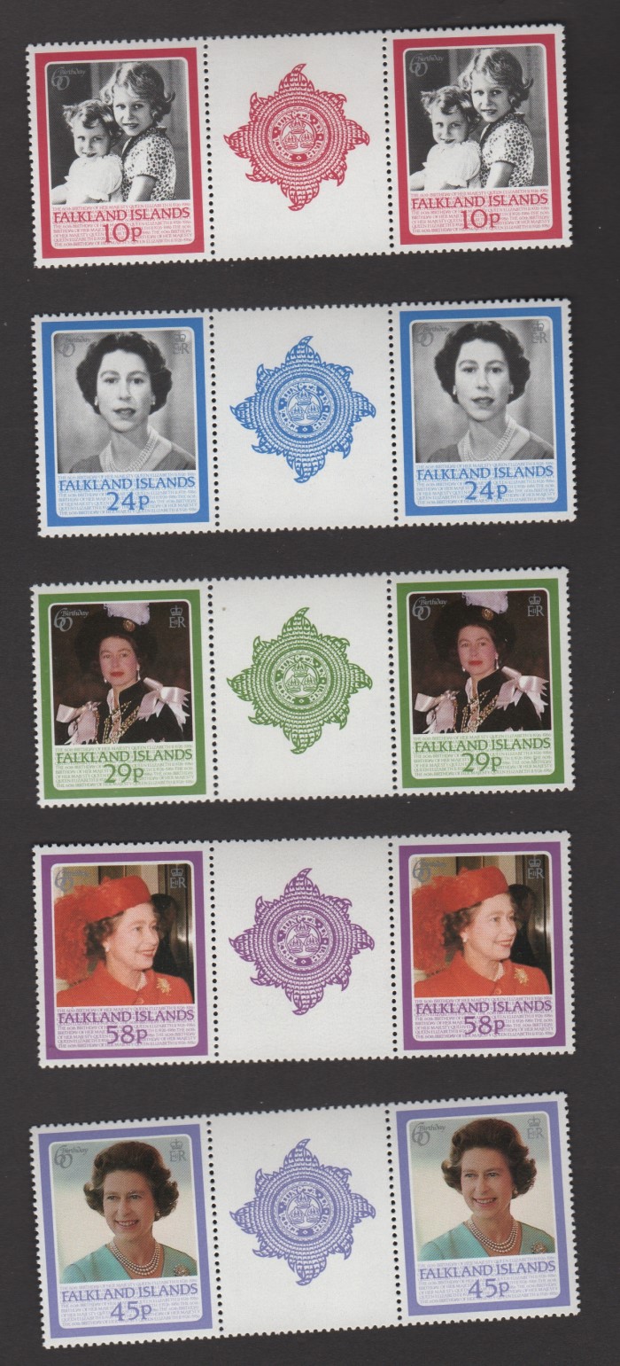 Falkland Islands 1986 60th Birthday of Queen Elizabeth Gutter Pair Set
