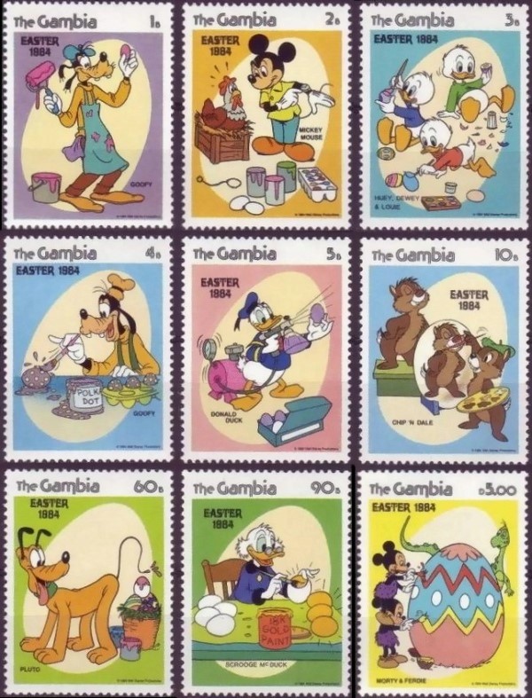 1984 Easter, Disney Charactors Painting Eggs Stamps