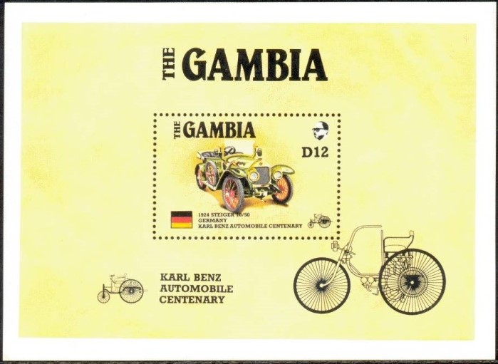1986 AMERIPEX Stamp Exhibition, Karl Benz Automobile Centenary 1924 Steiger Souvenir Sheet