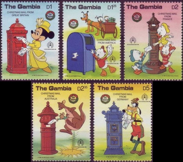 1986 Christmas, Disney Charactors Posting Letters Stamps
