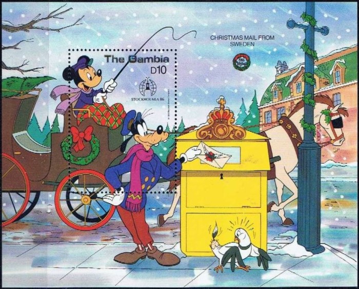 1986 Christmas, Disney Charactors Posting Letters Souvenir Sheet