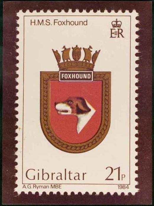 Gibraltar 1984 Naval Crests (3rd Series) Bromide Proof for H.M.S. Foxhound Crest