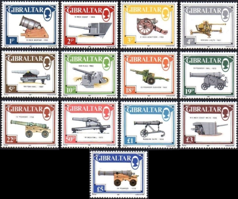 Gibraltar 1987 Guns and Artillery Stamps