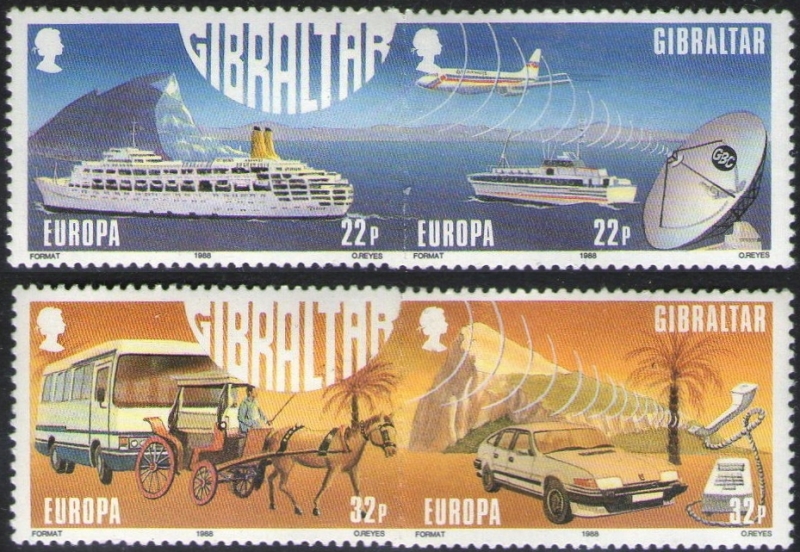 Gibraltar 1988 EUROPA Transport and Communication Stamp Pairs