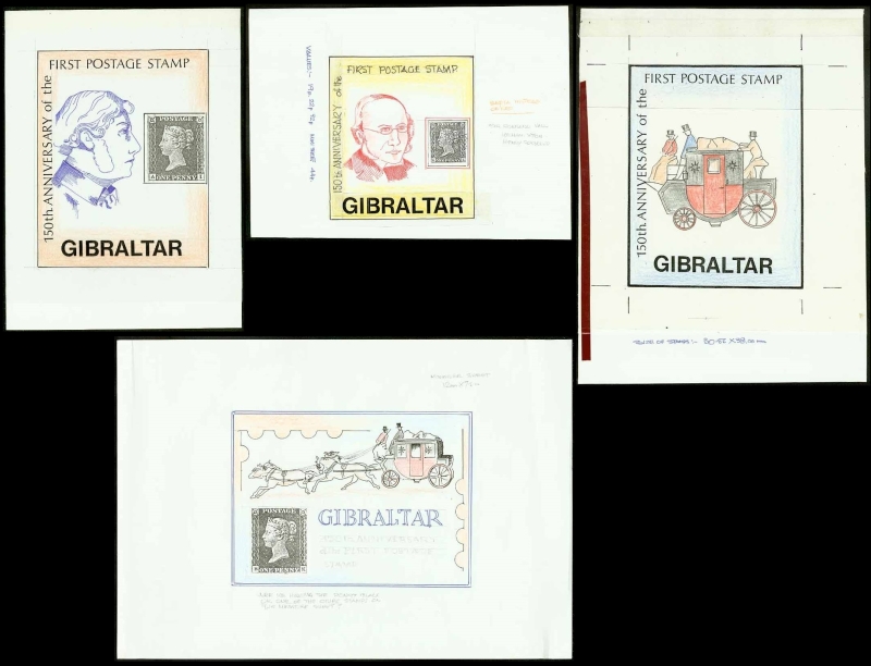 Gibraltar 1990 150th Anniversary of the Penny Black Hand-drawn Essay Set