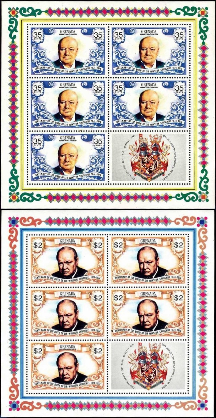 1974 Birth Centenary of Sir Winston Churchill Mini Panes of 5 Plus Label