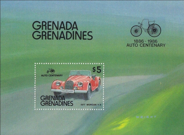 1986 Centenary of Motoring Morgan $5.00 Souvenir Sheet