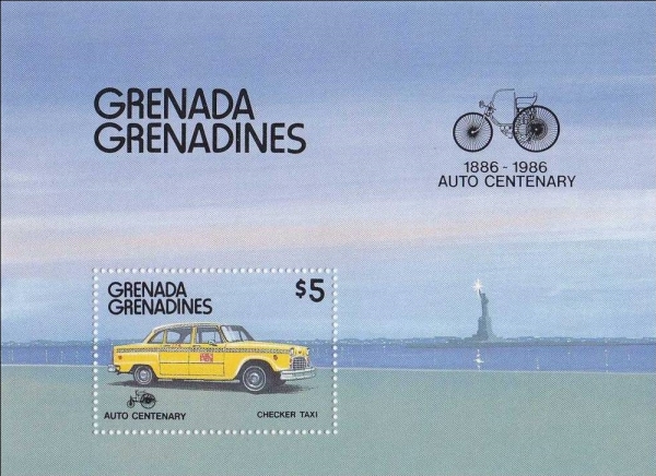 1986 Centenary of Motoring Checker Taxi $5.00 Souvenir Sheet