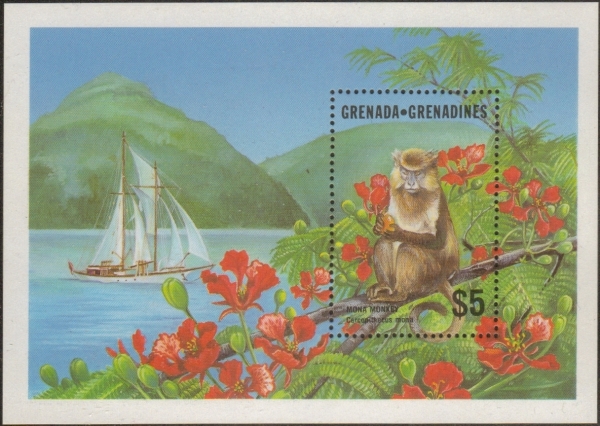 1986 Wildlife Mona Monkey $5.00 Souvenir Sheet