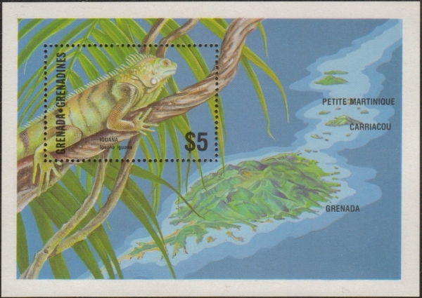 1986 Wildlife Iguana $5.00 Souvenir Sheet
