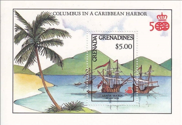 1987 500th Anniversary of the Discovery of America Santa Maria at Anchor $5.00 Souvenir Sheet