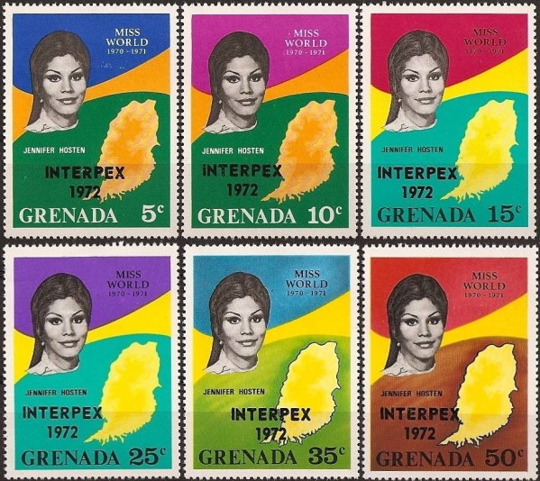 1972 Winner of MISS WORLD Stamps of 1971 Overprinted for the INTERPEX Stamp Expo