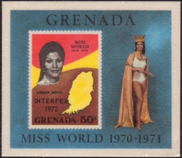 1972 Winner of MISS WORLD Souvenir Sheet of 1971 Overprinted for the INTERPEX Stamp Expo