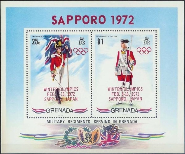 1972 Military Uniforms Souvenir Sheet of 1971 Overprinted for the Winter Olympics