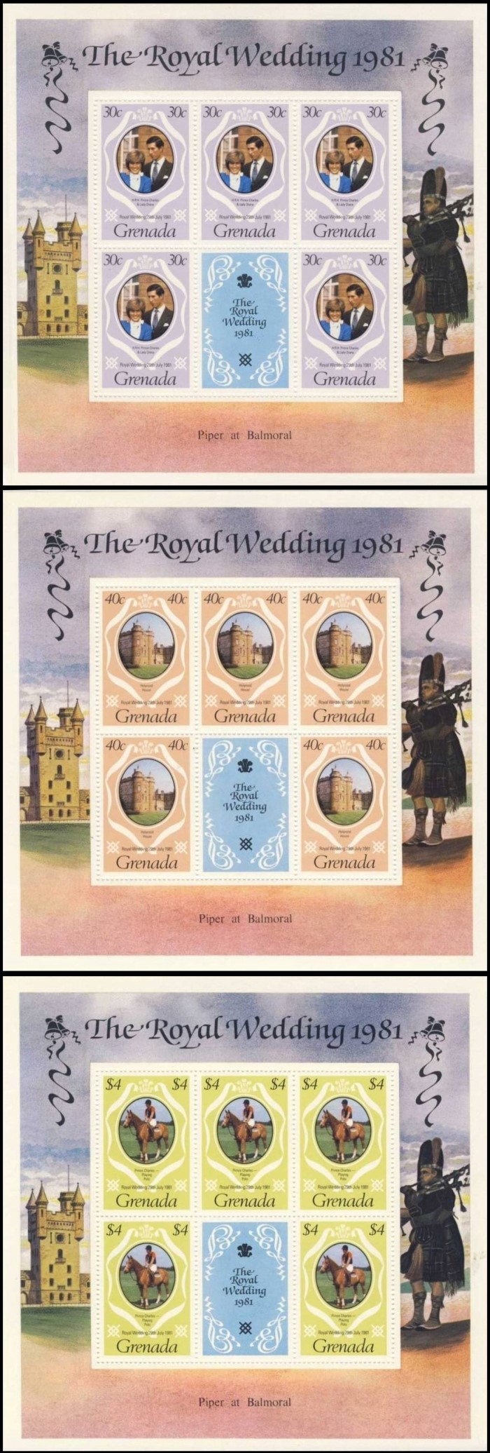 1981 Royal Wedding of Lady Diana and Prince Charles Mini Panes of 5 Plus Label