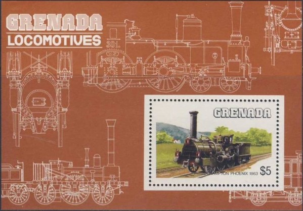 1984 Railway Locomotives Crampton Phoenix 1863 $5.00 Souvenir Sheet