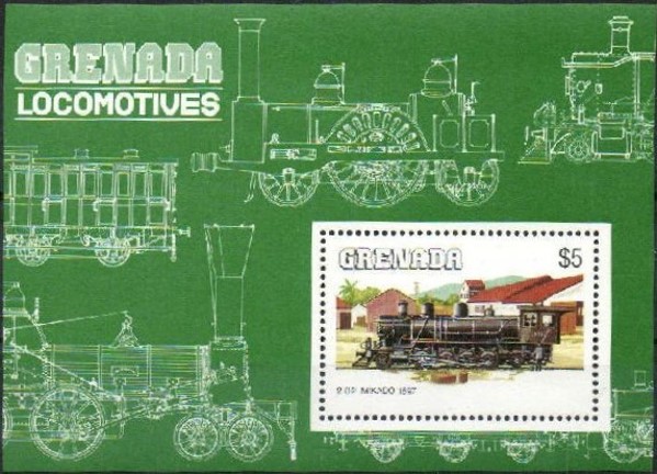 1984 Railway Locomotives Mikado 1897 $5.00 Souvenir Sheet