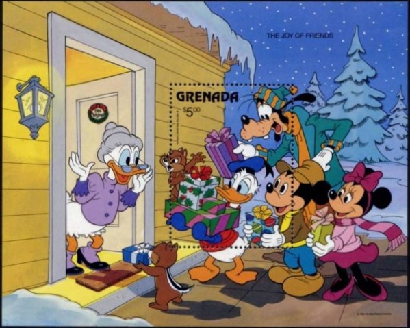 1986 Christmas, Disney Characters The Joy of Friends $5.00 Souvenir Sheet