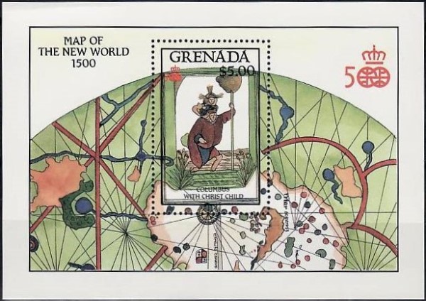 1987 500th Anniversary of the Discovery of America Map of the New World $5.00 Souvenir Sheet