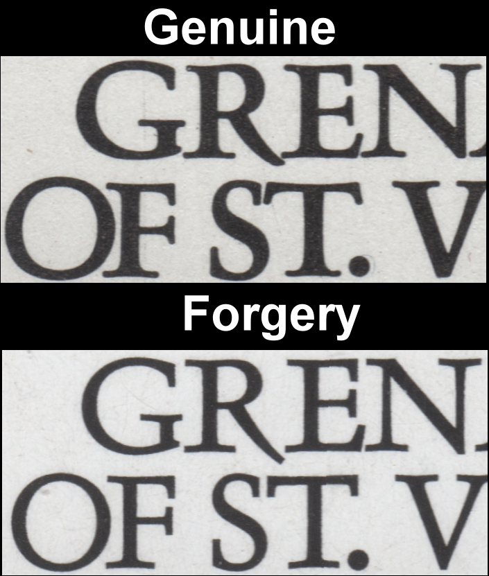 Saint Vincent Grenadines 1986 Royal Wedding Fake with Original Comparison of the Fonts
